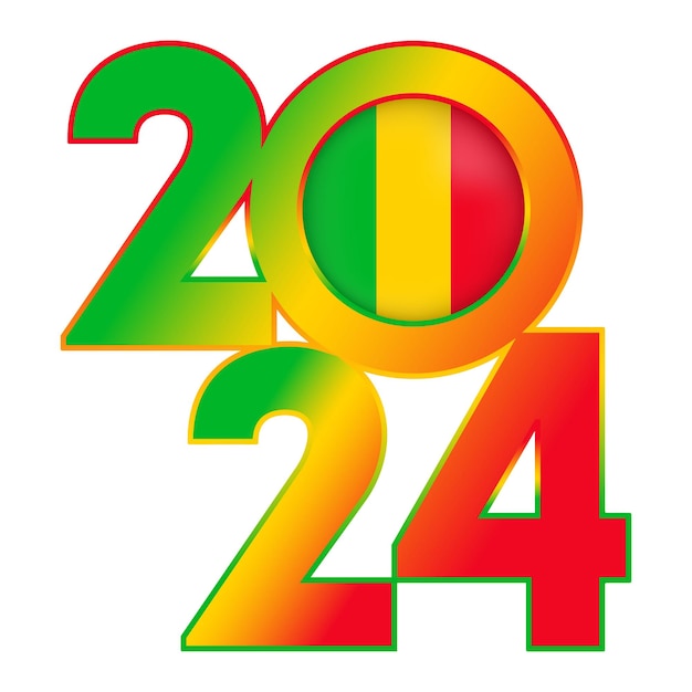 Happy New Year 2024 banner with Mali flag inside Vector illustration