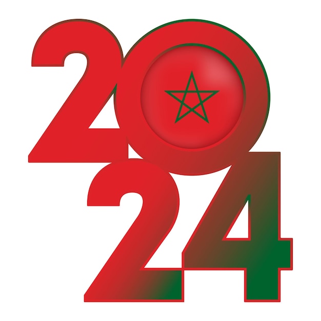 Happy New Year 2024 banner with Morocco flag inside Vector illustration