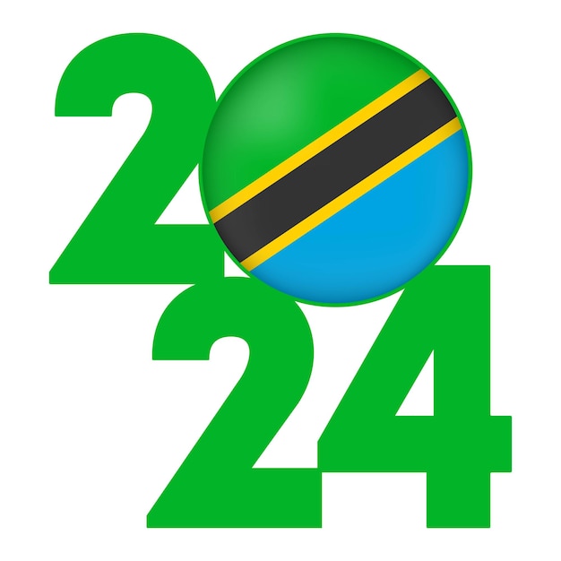 Vector happy new year 2024 banner with tanzania flag inside vector illustration