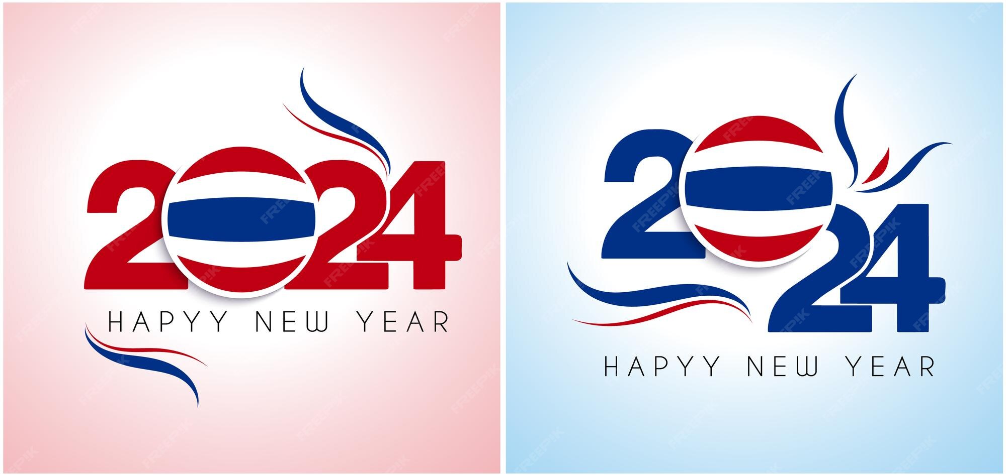 태국 ⁇ 발이 그려진 2024년 새해 축하 배너 프리미엄 벡터