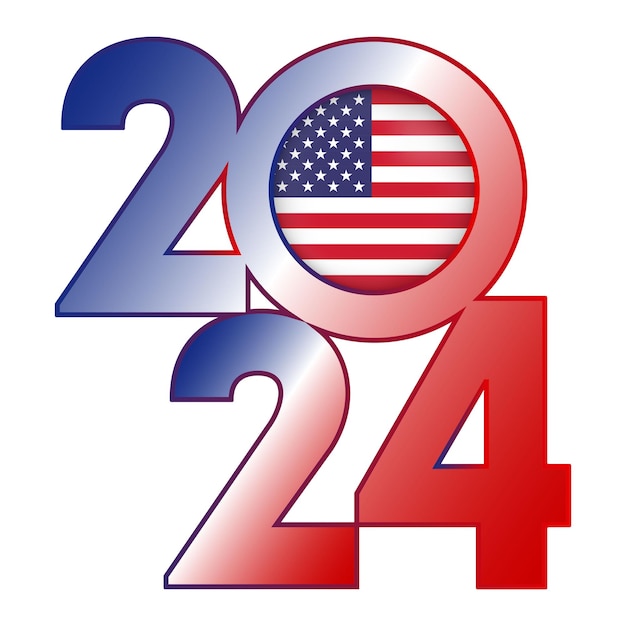 Vector happy new year 2024 banner with usa flag inside vector illustration