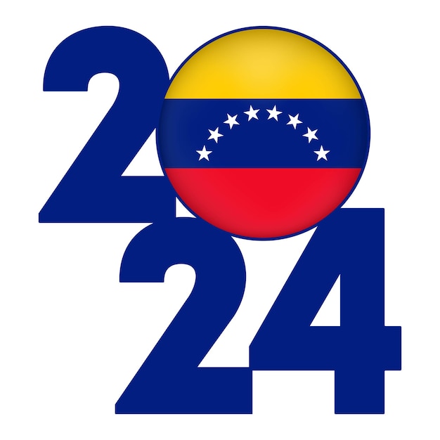 Баннер с поздравлениями с Новым годом 2024 с флагом Венесуэлы внутри векторной иллюстрации