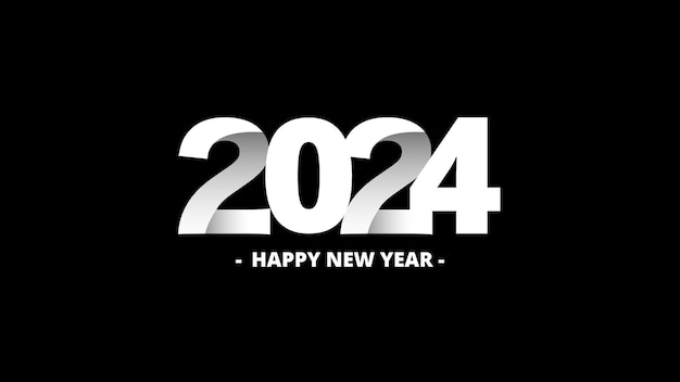 Happy New Year 2024 black and white text design vector