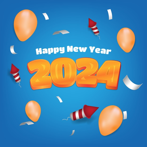 Happy New Year 2024 Celebration Greeting Background Illustration with Editable Text