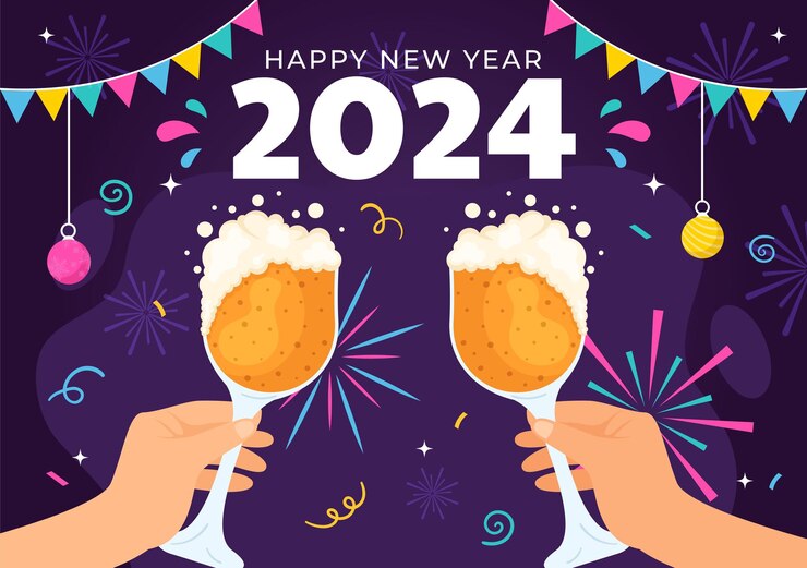 Vector happy new year 2024 celebration vector illustration in holiday national flat cartoon background