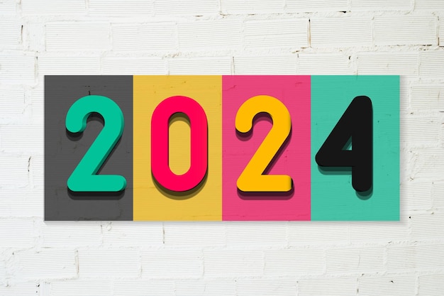 Happy new year 2024 colorful text for banner or poster