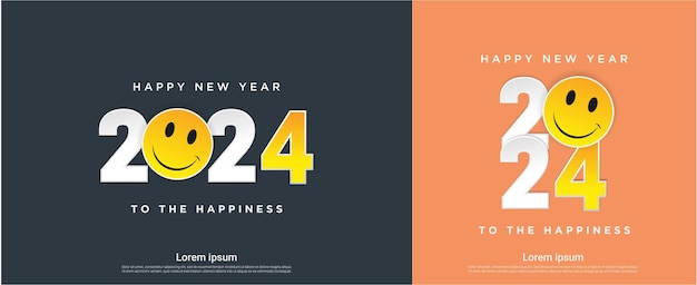 Vector happy new year 2024 creativity inspiration concepts with a smile icon set of 2024 background