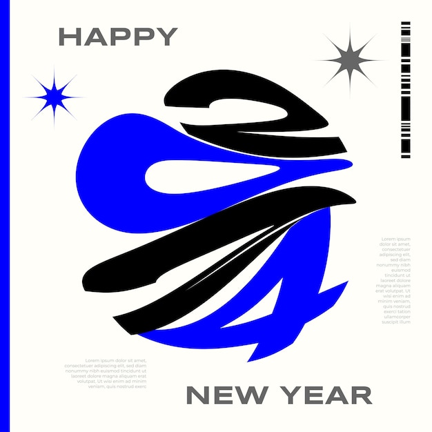 Vettore buon anno 2024 design per poster banner cover template e card con wavy typography concept modern trendy artwork