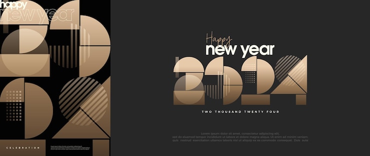 Vector happy new year 2024 design poster with unique and modern number illustrations happy new year design to welcome the new year 2024