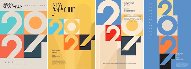С новым годом 2024 дизайн с красочной темой Премиум векторный фон для плакатов, календарей, поздравлений и празднования Нового 2024 года