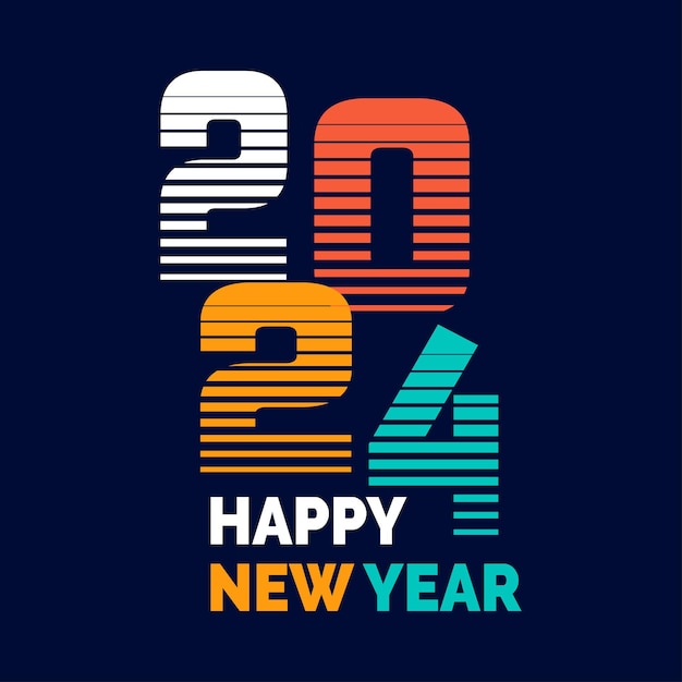 Vettore buon anno nuovo 2024 design con illustrazioni numeriche troncate colorate design vettoriale premium per