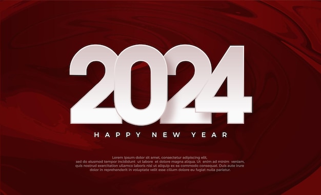 Вектор С новым годом 2024 дизайн с иллюстрацией бумажных чисел на красном фоне простой дизайн премиум вектор фон с новым годом 2024