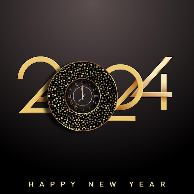 Vettore happy new year 2024 design con numeri unici design vettoriale premium per manifesto di auguri e celebrazione del nuovo anno 2024 vector