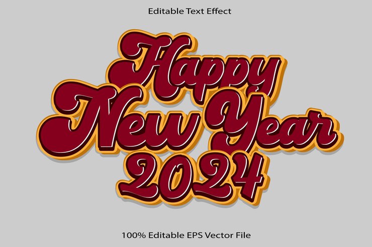 Vector 새해 복 많이 받으세요 2024 편집 가능한 텍스트 효과 3d 엠보싱 만화 그라데이션 스타일