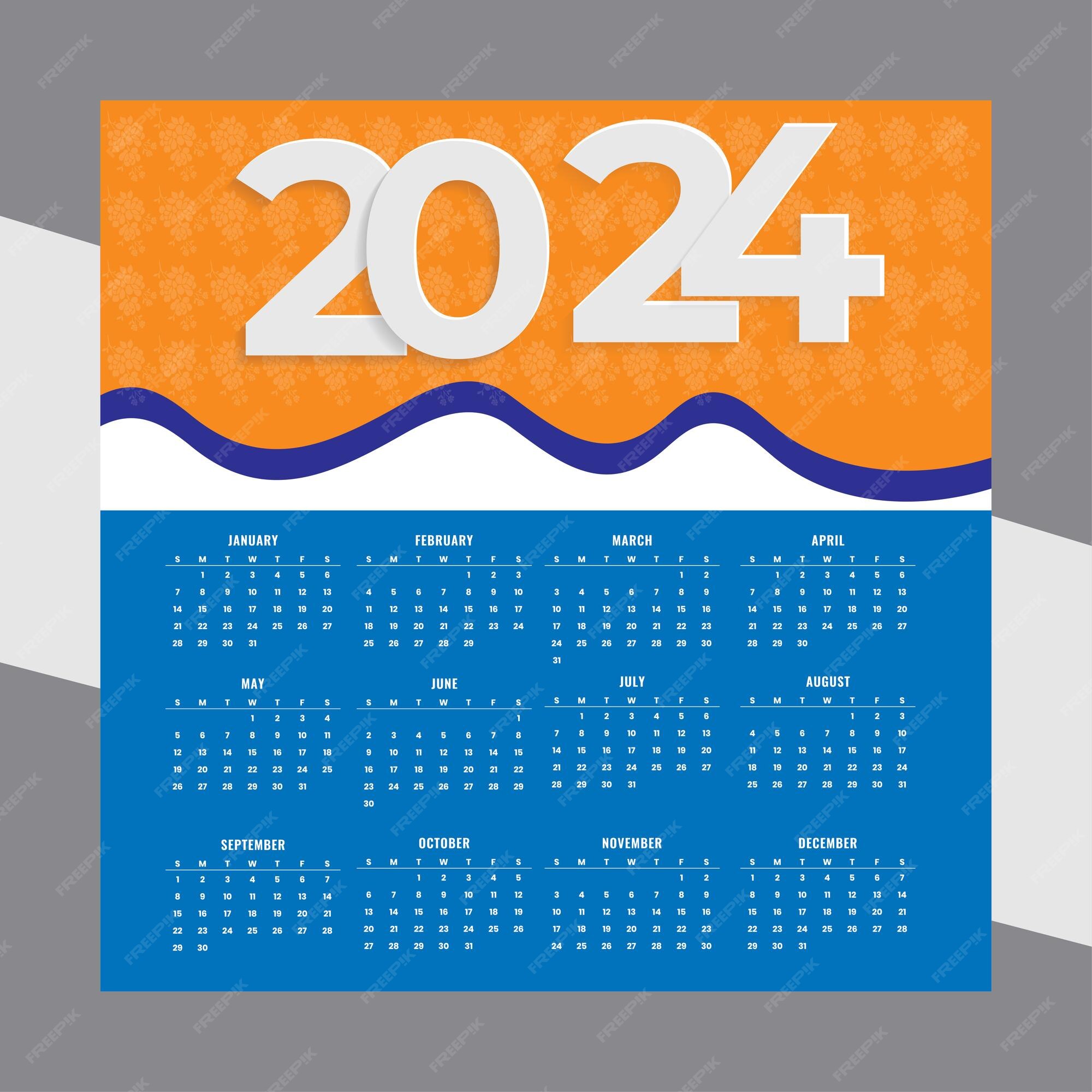 Premium Vector Happy new year 2024 english calendar template design