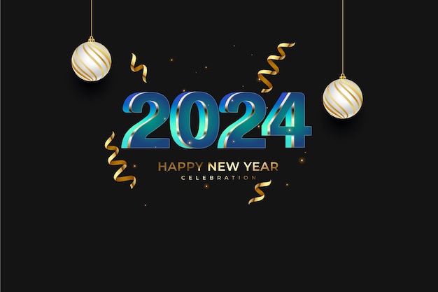 Happy New Year 2024 festive realistic decoration Celebrate 2024 party