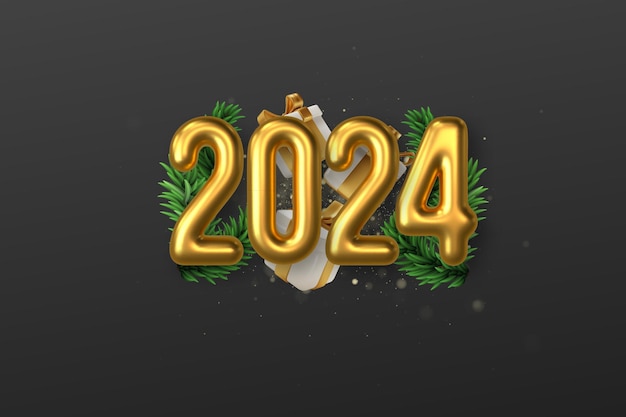 Вектор happy new year 2024 праздничное реалистичное украшение celebrate 2024 party