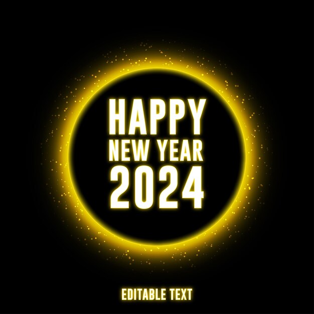 Vector happy new year 2024 glowing text effect with glitter