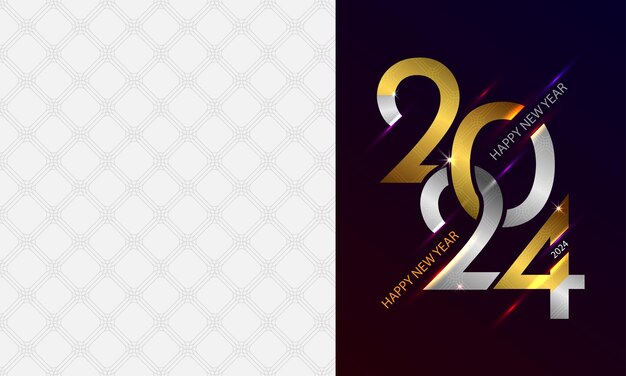 Vettore felice anno nuovo 2024 color oro e argento