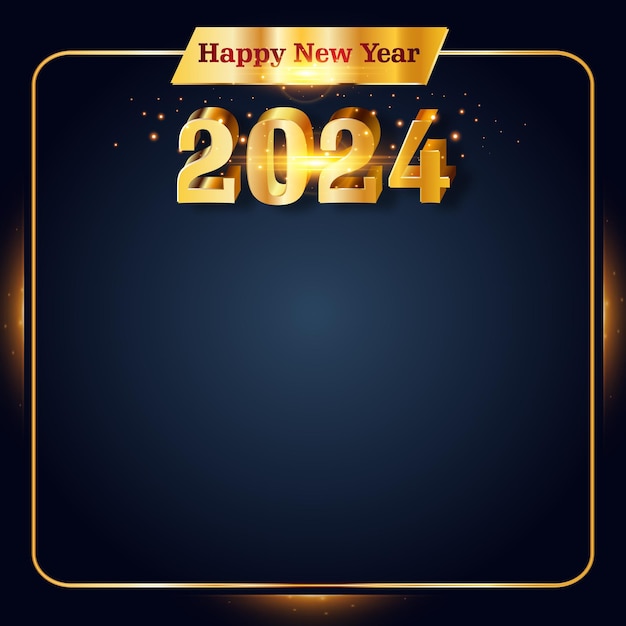 Vector happy new year 2024 golden greeting card text box golden light effect 2024 3d text effect