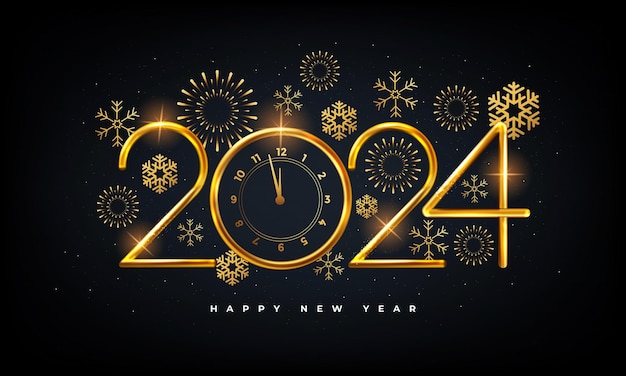 Vector happy new year 2024 golden numbers 3