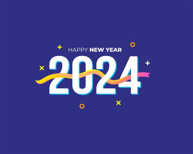 Felice anno nuovo 2024 illustrazione del logo del banner di sfondo di saluto