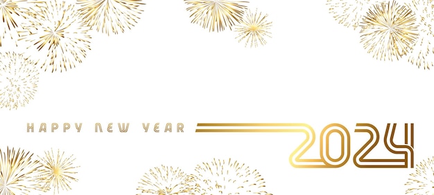 벡터 새해 복 많이 받으세요 2024 인사말 카드 휴일 배경 황금 불꽃 놀이 창의적인 엽서