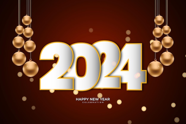 Happy New Year 2024 greeting with dark bokeh background