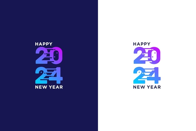 Vettore felice anno nuovo 2024 illustrazione 2024 design con numeri collegati e gradazione di colore
