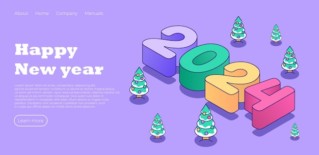 Happy New Year 2024 landing page Christmas tree in cute minimalistic style Creative concept for banner flyer cover social media design web page Vector illustration concept