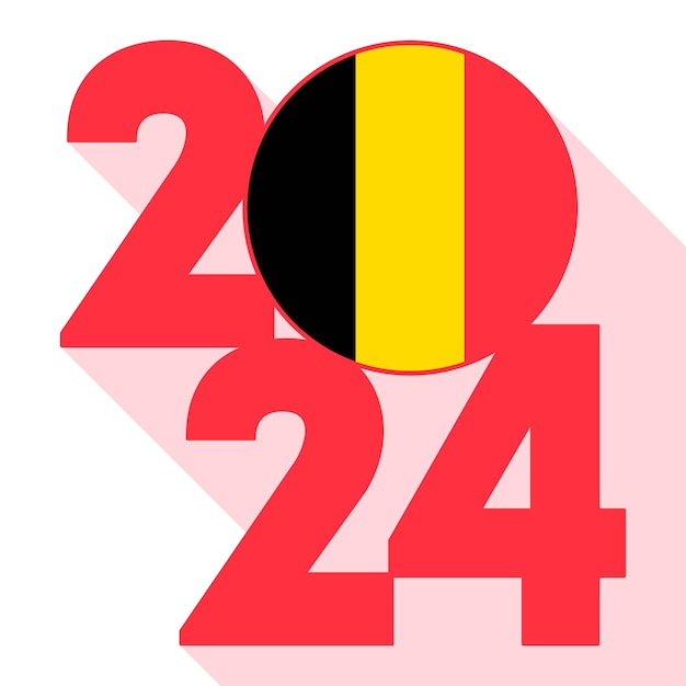 新年明けましておめでとうございます ベルギーの国旗を掲げた長いシャドウバナー ベクトルイラスト