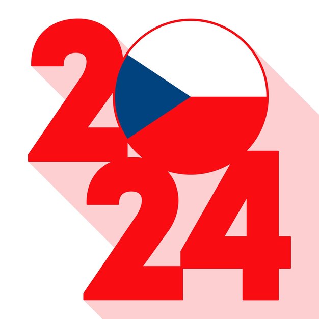 Vector happy new year 2024 long shadow banner with czech republic flag inside vector illustration