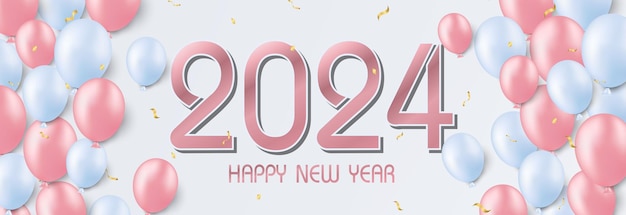 Happy New Year 2024 Luxury pink background Design Greeting Card Banner