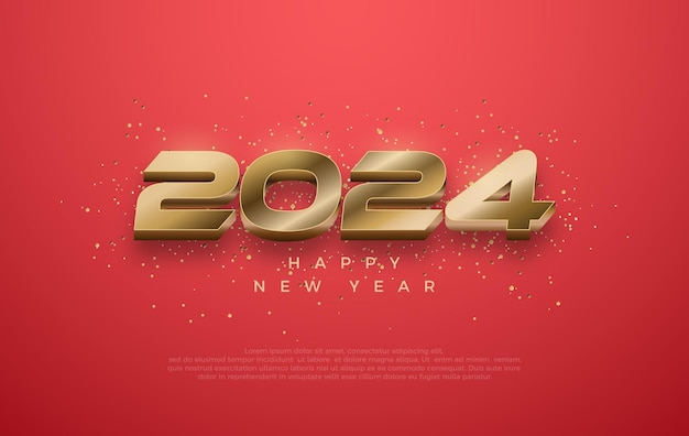 Happy new year 2024 luxury con un colore oro tenue e glitter dorati sullo sfondo nero ripristino dei disegni vettoriali per i saluti e le celebrazioni di happy new year 2024