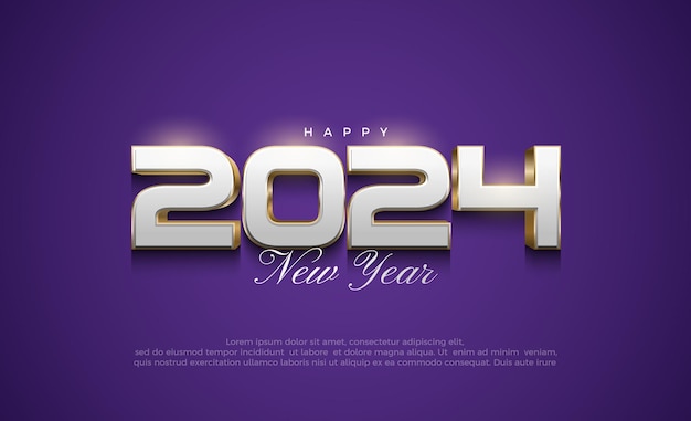 明けましておめでとうございます 2024 モダンでエレガントなクリーンで豪華な 2024 年のデザイン バナー ポスター ソーシャル ポストと新年あけましておめでとうございますの挨拶のためのプレミアム ベクター デザイン