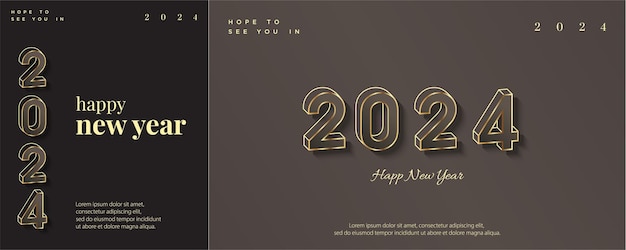 Vector happy new year 2024 modern metallic gold card premium background for banners posters or calendar