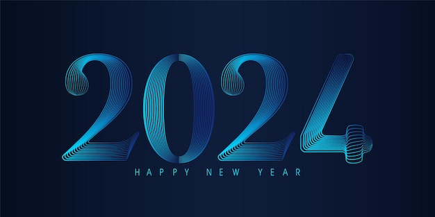 Happy New Year 2024 modern text vector luxury design blue color line on dark background Happy new y