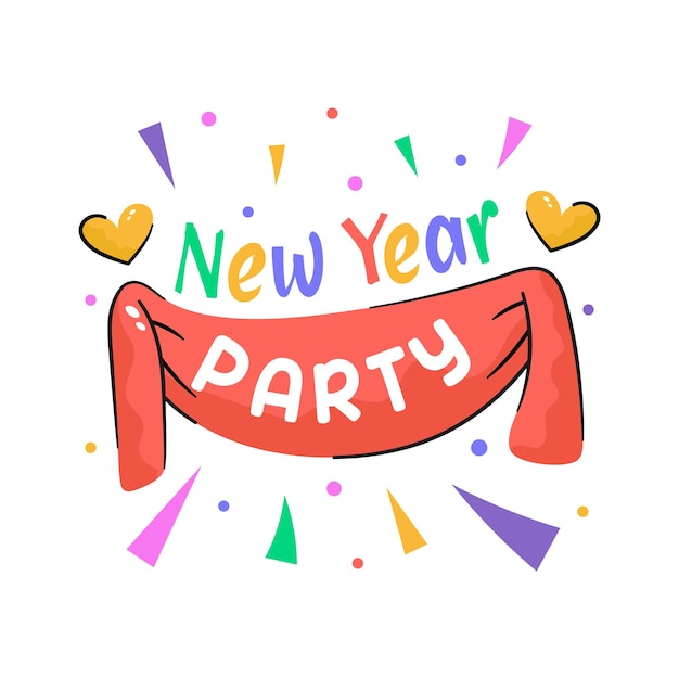 Happy new year 2024 party banner sticker design in trendy style up for premium use