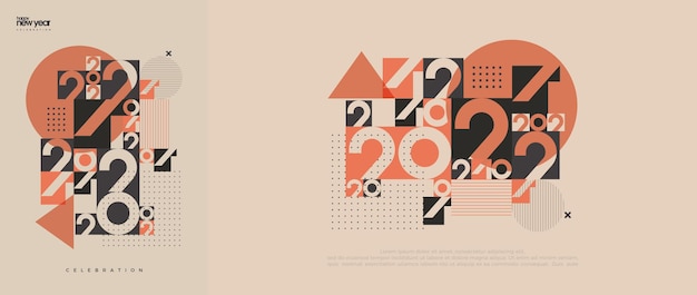 새해 축하 2024 패턴 클래식 레트로 컬러 프리미엄 디자인 새해 축하 2024 포스터 배너 배경 및 초대장을 위한 디자인