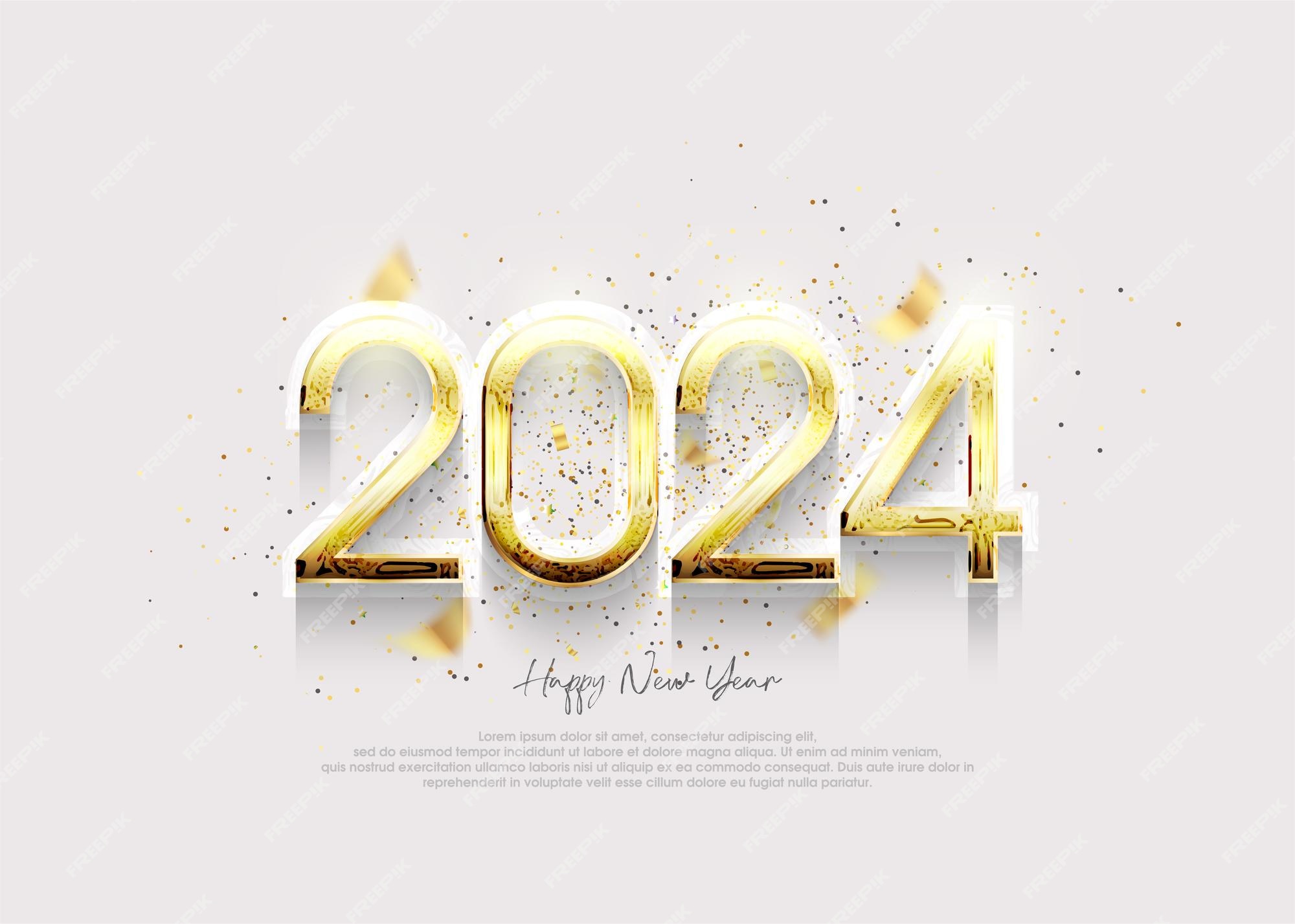 Premium Vector | Happy new year 2024 pink 3d number vector editable