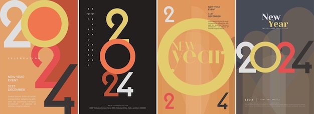 Vector happy new year 2024 poster set design vector background premium for 2024 new year poster calendar greeting and celebration