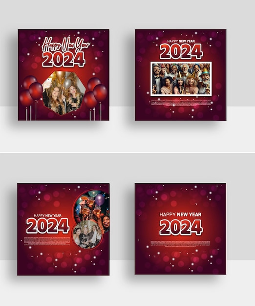 Premium Vector Happy new year 2024 posters collection in isometric