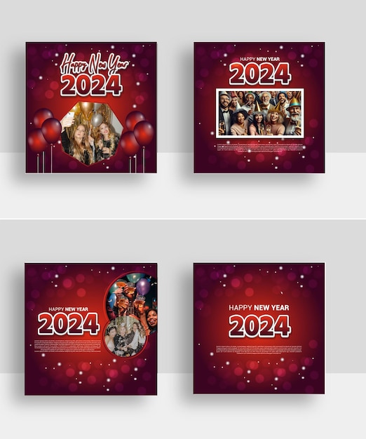 Vector happy new year 2024 posters collection in isometric style greeting card template with isometric gra