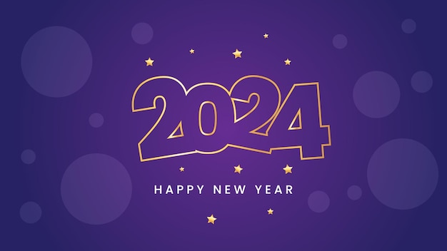 Buon anno nuovo 2024 modello di design di sfondo viola