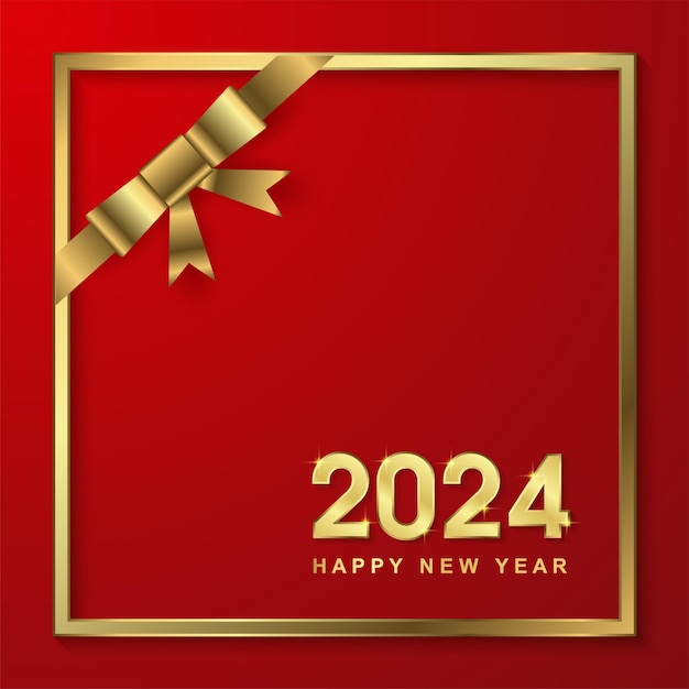 Happy new year 2024 on red background