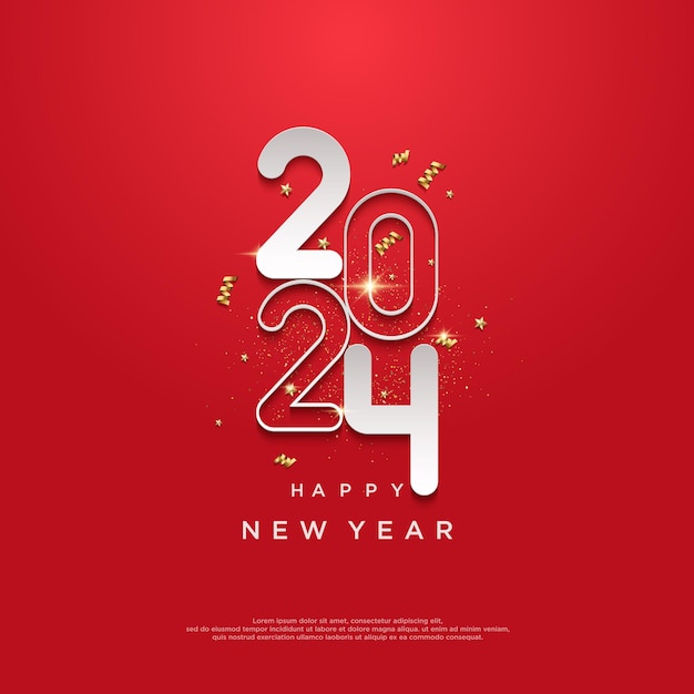 Vector happy new year 2024 on red background