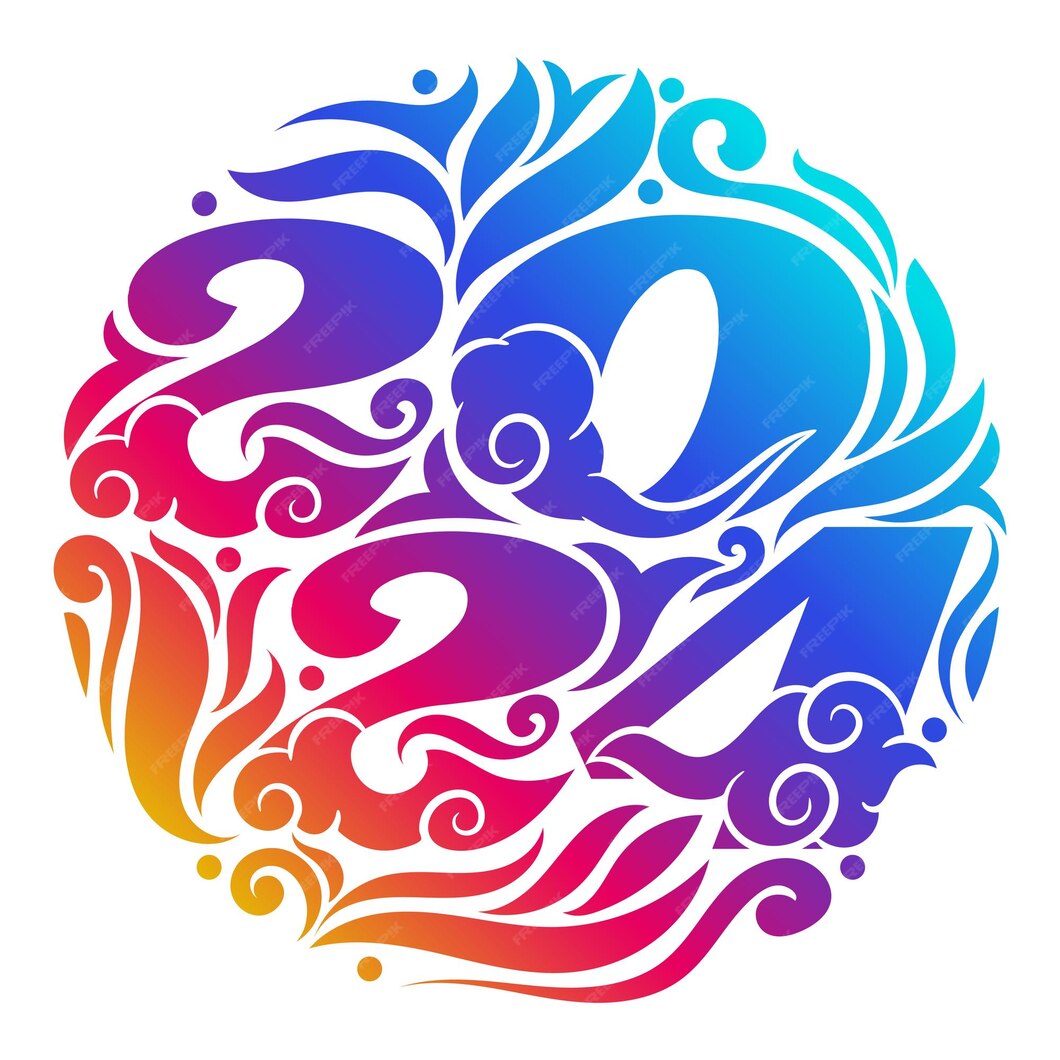 Premium Vector Happy new year 2024 round sign with the number 2024