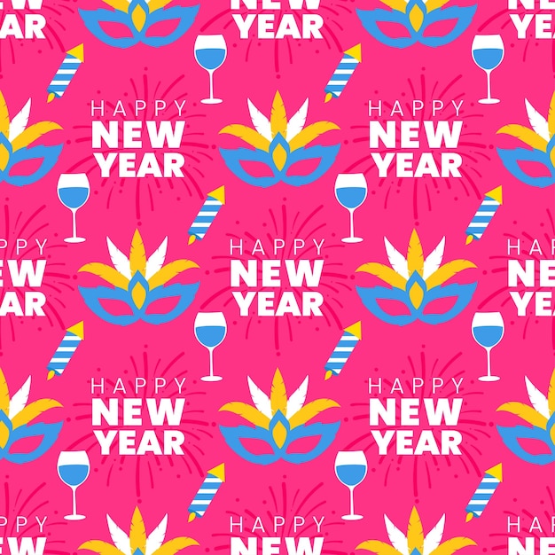 Happy New Year 2024 Seamless Pattern Illustration with Elements Decoration New Years Background