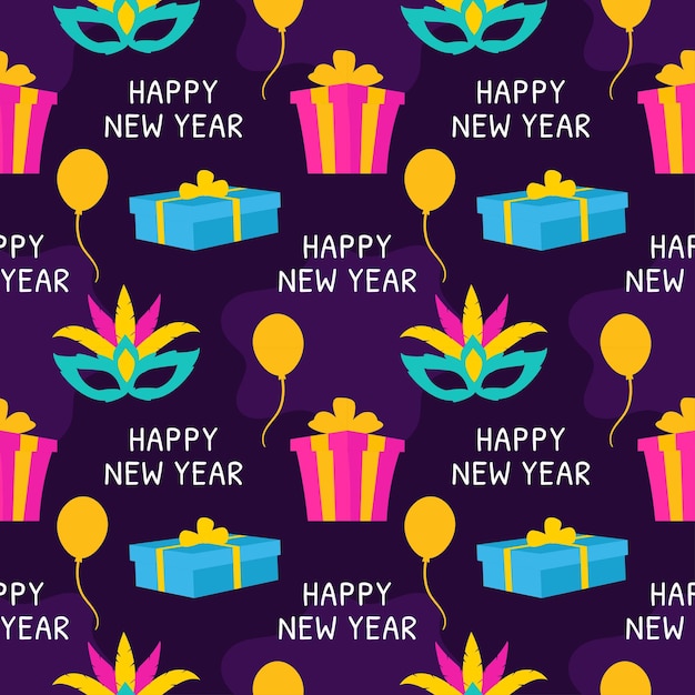 Happy New Year 2024 Seamless Pattern Illustration with Elements Decoration New Years Background