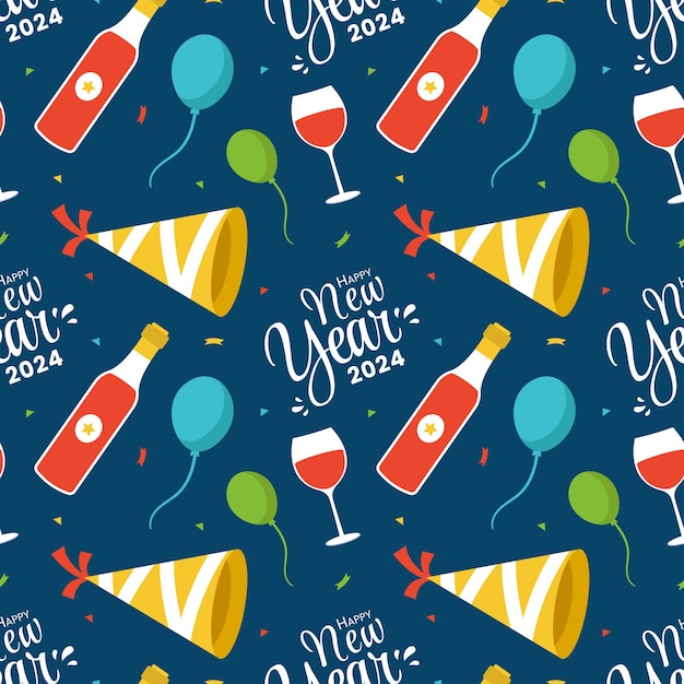 Vector happy new year 2024 seamless pattern illustration with elements decoration new years background